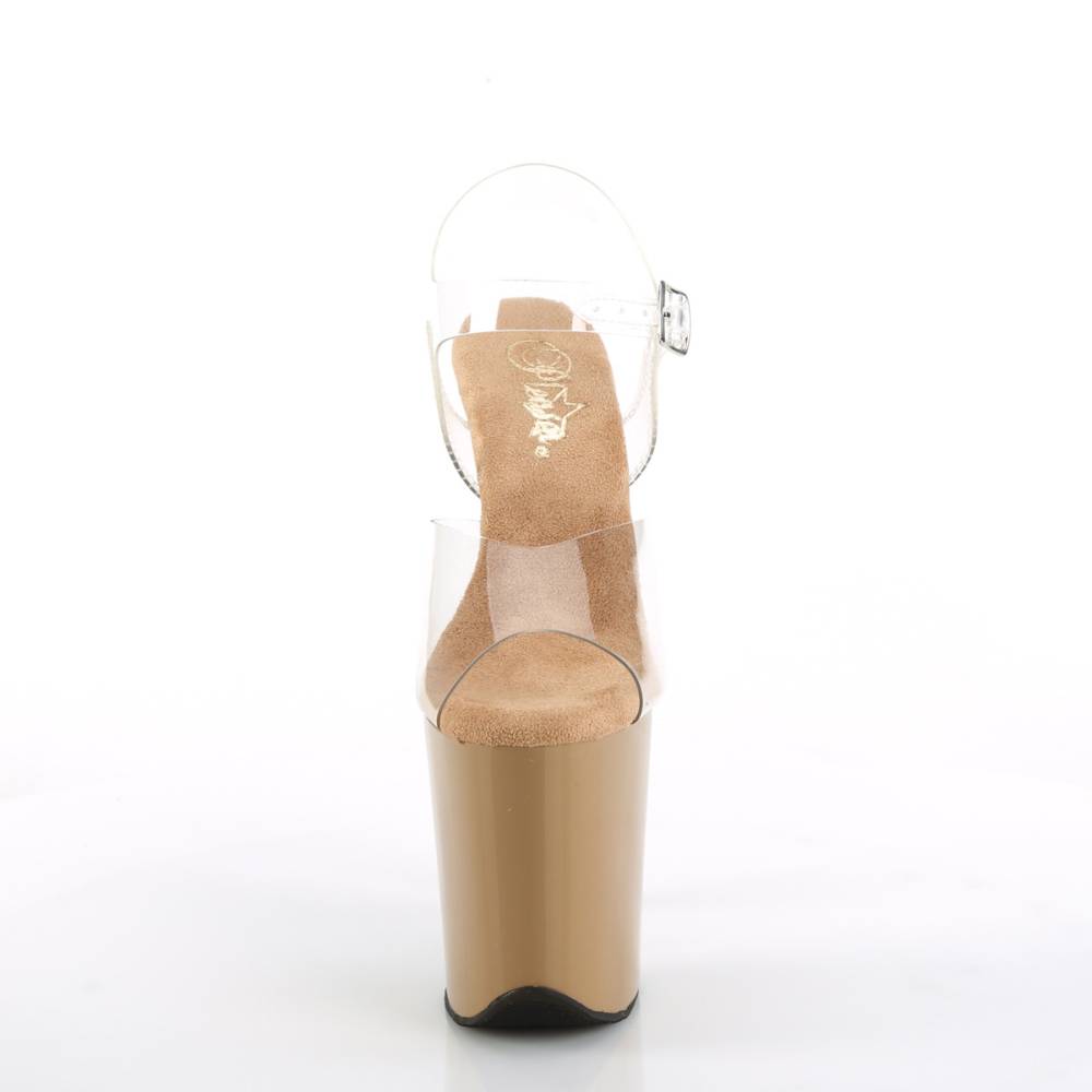 Pleaser - FLAMINGO808 KnöchelriemenSandale, Poledance Schuhe - Transparent/Beige